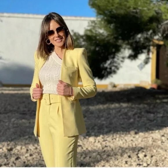 ZARA 2 Piece Lapelless Blazer + Pants Yellow - Picture 4 of 5